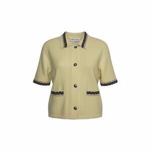 Vintage Rich and Levy Short Sleeve Cardigan Womens L Butter Yellow Knit 80s